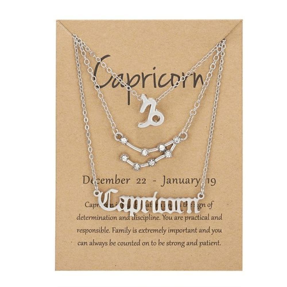 Silver Capricorn Triple Birth Constellation Necklace